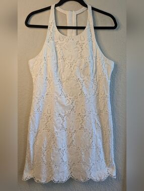 Lilly Pulitzer Lace Shift Dress Size 10 White 100% Cotton T Strap Excellent Chic